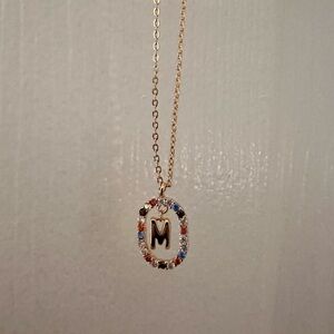 Gold Initial 'M' Multicolor Crystal Pendant Necklace